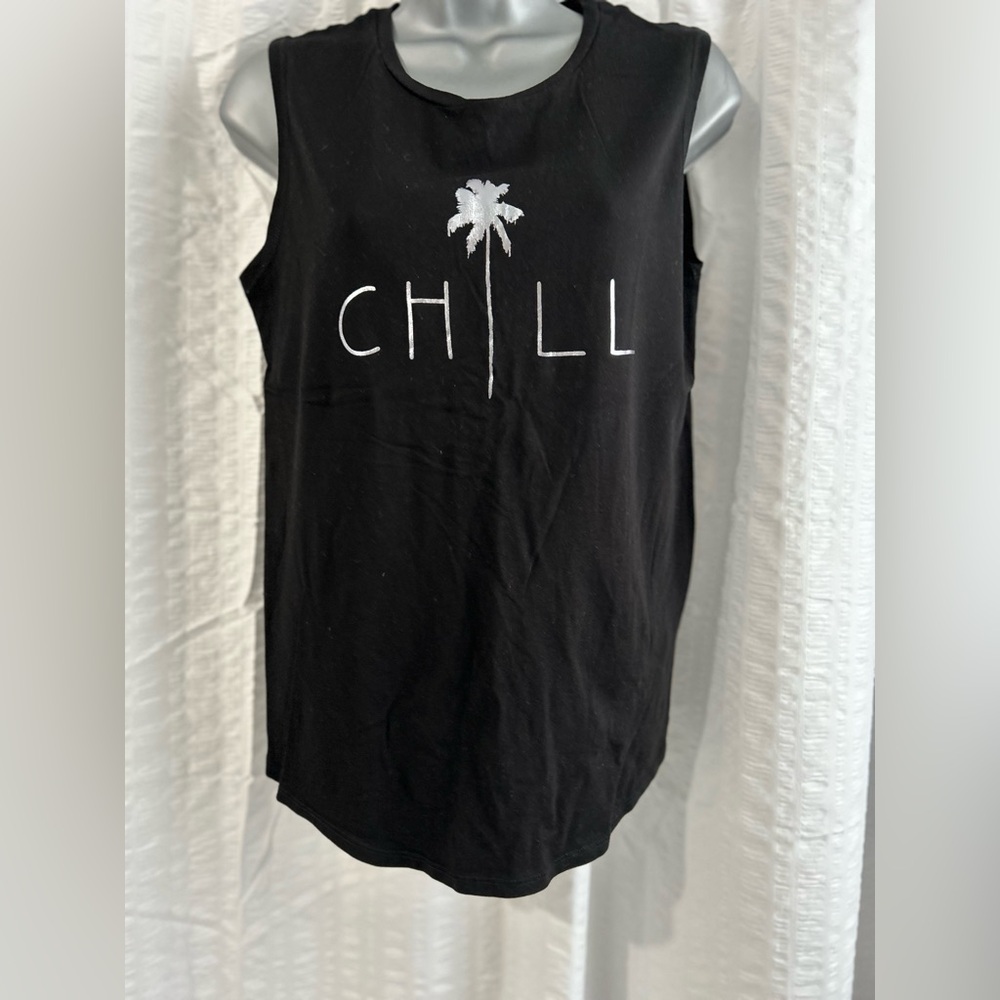 Black Sleeveless Top with Palm Tree Design